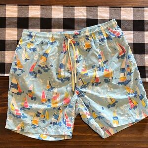 J McLaughlin sailboat Print Swim Shorts  blue large